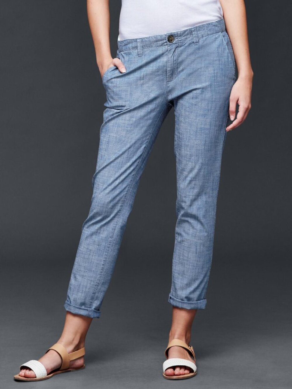 GAP Chambray Girlfriend Chino Pants Size 20 Blue Stretch Cropped
